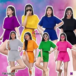 P14918 Set เสื้อครอปแขนสั้น+กางเกงขาสั้น