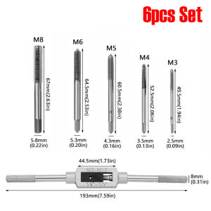 Adjustable Tap Wrench M3-M12 Set 6/8pcs Thread Tapping Tool Metal Screw Threading Drill Bit Kit For Steel Aluminum Machining