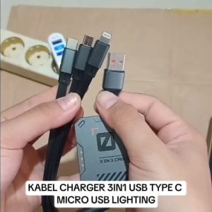 V184 KABEL TARIK CHARGER 3IN1 USB TYPE C MICRO USB LIGHTING PENGISIAN SUPER CEPAT 6A 100 W KABEL DAT