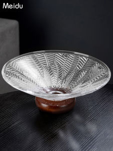 Elegant Wooden Base Glass Fruit Tray for Living Room Tea Table Snacks Nuts Large Size Home Use High Aesthetic Value