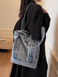 กระเป๋าสะพายไหล่ผ้าเดนิมขนาดใหญ่สำหรับผู้หญิง กระเป๋าสะพายข้างผ้าแคนวาสสไตล์วินเทจ กระเป๋าสะพายข้างสำหรับนักเรียน กระเป๋าสะพายข้างผ้าเดนิมสำหรับผู้หญิง