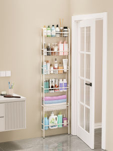 Bathroom Door Back Storage Rack No Drilling Ultra Thin Narrow Toilet Stand Alone Shelf Wall Mounted Carbon Steel Organizer