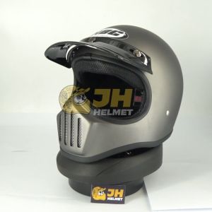 Helm Cakil HBC Polos Grey Doff + FREE GOOGLE | Helm Retro | Helm Full Face | Jual Helm