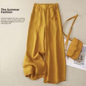 Lieoyuarn | Cotton Linen Loose Retro High Waist Drop Crotch Pants