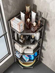 Bathroom Corner Storage Rack Multi-layer Triangle Floor-standing Toilet Accessories Organizer Nordic Style Carbon Steel Shelf