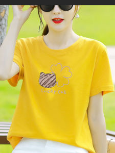 Yellow Short Sleeve T-Shirt Womens Pure Cotton Summer New Style Shoulder Lengthened Loose Inner Wear Casual Commute Style