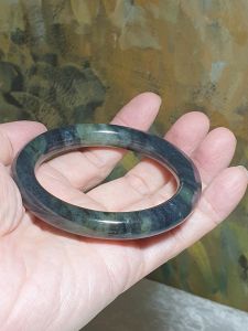 58.2mm Nephrite greenish Qinghua (metallic blackish) bangle (with certificate) [Natural Crystal]