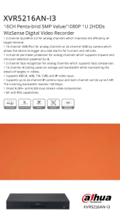 Dahua Xvr5216An-I3 16Ch 5Mp Wizsense Dvr 16 Channel Support 2 Hdd