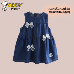 Snoopy Girls Spring Autumn Denim Vest Dress Butterfly Knot Casual Style Princess Skirt for Babies Kids Fashionable New Arrival