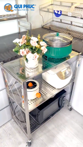 Kệ gấp gọn đa năng Deli Compact QUI PHÚC 3 tầng inox cao cấp chắc chắn xếp gọn dễ dàng