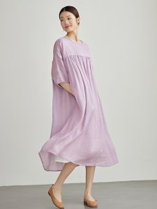 Loose Cotton Linen Summer New Style Womens Dress Double Layer Lightweight Maternity Long Skirt Gauze Fabric Comfortable Lazy Artistic