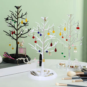 1pcTree shaped jewelry display stand with tray earrings necklaces rings jewelry storage rack desktop jewelry tower