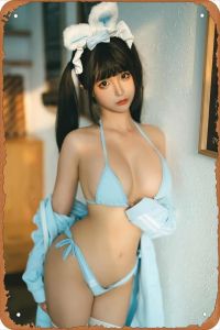 CIFbuy | 2D Retro Aluminum Metal Sign - Milk Blue Bunny Twin Tails Sweet Japanese Style Wall Art for Home Office Bar Man Cave Unique Gift