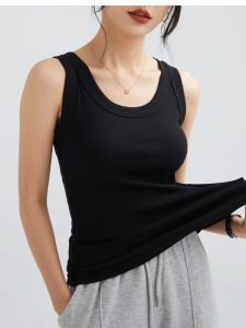 Summer Womens Ribbed Tank Top plus Size Inner Wear Base Layer Shirt Pure Color Versatile Seamless Slimming Vest Outerwear