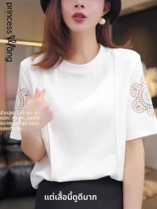 WANGGONGZHU | เสื้อยืดแขนสั้นผู้หญิงไซส์ใหญ่ ทรงหลวม ระบายอากาศได้ดี ดีไซน์ใหม่ ฤดูร้อน 2025 เสื้อตัวบนแบบทันสมัย ​​เสื้อผ้าทำงานสไตล์เกาหลี