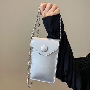 Elegant Chain Strap Vertical Mobile Phone Bag for Women Simple Stylish Crossbody Bag Korean Style Functional Small Bag