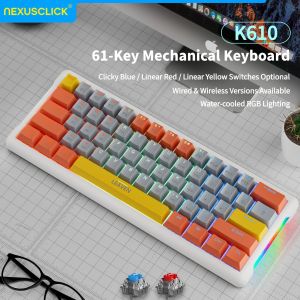 NexusClick Stylish Portable 60% Mechanical Keyboard61 Keys Red SwitchHot Swappable RGB Backlit Esports Gaming Keyboard for Mac