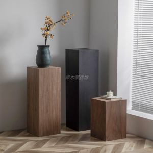 Scandinavian Style Square Solid Wood Flower Stand Living Room Luxury Walnut Floor Display Stand Sofa Minimalist Ornaments Flower Pot Stand