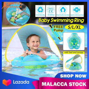 【Free Pump】Kids Swimming Float with Canopy Inflatable Infant Floating Baby Cartoon Swim Ring Circle Bathing Summer Toys 游泳圈