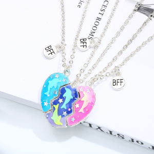 Broken heart pendant necklace for friendship 3 magnet bff necklace for 3 person Necklace for Girls Kids Gift ideas for best friends Heart necklace stainless steel Oil Dolphin Necklace 18k gold pawnable necklace silver necklace for women jewelry set