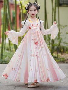 Spring Autumn Girls Hanfu Dress New Chinese Style Princess Skirt Childrens Ancient Fashion Doll Dress Polyester Fabric