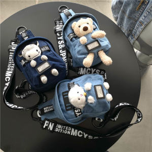Cute Small Denim Canvas Crossbody Chest Bag for Students Trendy Cool Single Shoulder Bag Womens Fashion Summer 2024