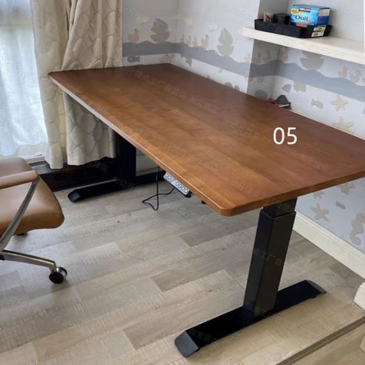Electric Height Adjustable Solid Wood Table White Beech Pine Black ...