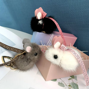 Mini Rabbit Keychain Fur Key Holder Eternal Flower Decoration Pouch Pendant Ins New Style Water Rabbit Fur Lazy Rabbit Design