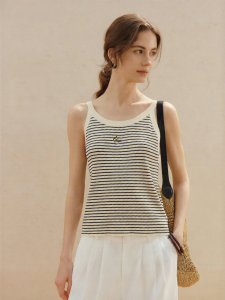 INMAN | Striped Knit Spaghetti Strap Top Slim Fit