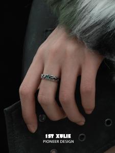 แหวนเงินแท้รูปงู แหวนเปิดนิ้วชี้สำหรับคู่รัก ดีไซน์เฉพาะตัว ไม่ซีดจาง แหวนเงิน 925 สำหรับผู้ชายและผู้หญิง