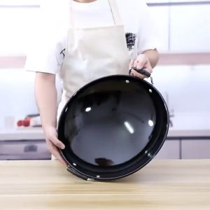 HOMEKING | Enamel Wok / Kuali Hitam (31CM / 34CM / 37CM / 40CM / 43CM / 46CM / 49CM) Enamel Wok Kuali Hitam Masak Iron Wok | Black Enamel Wok | Double Handle Enamel Wok | Stir-Fry Wok | Kuali Hitam | Kuali Besi