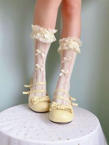 Lolita Lolita Girls Tube Socks Handmade Bow Calf Socks Lace Japan fashion Sweet Pile Socks