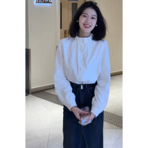 YUEZHONGWEI | French Semi-High Collar Design White Long Sleeve Shirt