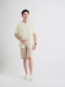 Giordano | Cotton Linen Half Elastic Waist Straight Short Pants
