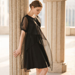 Lace Trim Short Sleeve Round Neck Sheer Dress