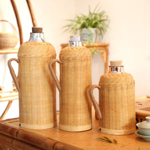 Retro Natural Old Style Bamboo Woven Hot Water Bottle for Wedding Gift Hotel Tea House Folklore Home Stay Restaurant