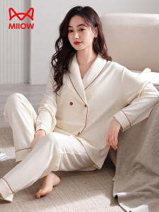High-End Pure Cotton Sleepwear Womens Spring Autumn Thin Long Sleeve Qingguo Collar New Chinese Style Home Clothes Set