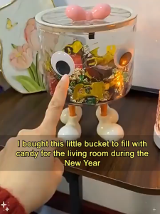 Cute Cartoon Clear Desktop Storage Box Large Capacity Snack Organizer with Lid for Table Decor