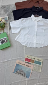 เสื้อครอป รุ่นเชิ้ตแขนสั้น เซ็กซี่ ใส่สบาย รอบอกใหญ่ใส่ได้ อวบ อ้วน