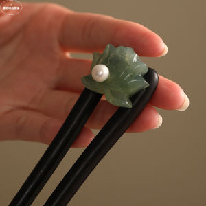 New Chinese Style Lotus Jade Sandalwood Hairpin U-Shaped Daily Hairdo Hanfu Versatile Hair Accessories Retro Court Style