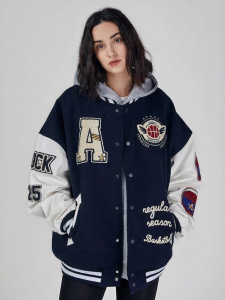 A chock | Embroidered American Letter Thickened Jacket