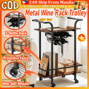 Metal Coffee Tea Table With 5 Bottles Wine Rack 2 Layers Wine Cart Trolley with Lockable Universal Wheels Wood Storage Rack Cart For Birthday Christmas Party Bar Cart Trolley with Bottle Organizer Relax Serving Dining Car For Bar Kitchen Room Restaurant
