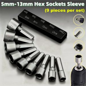 9pcs/set 5mm-13mm Inner Hex Sockets Sleeve Nozzles Nut Driver Set Screwdriver Set Pneumatic Set Sets Tools Socket Wrenches