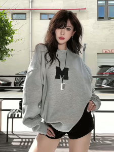 Áo Nỉ Cổ Tròn Dài Tay in Chữ Phong Cách Mỹ Cổ Điển Dành Cho Nữ Mùa Thu 2025 Áo Nỉ Dáng Rộng Đa Năng Thoải Mái