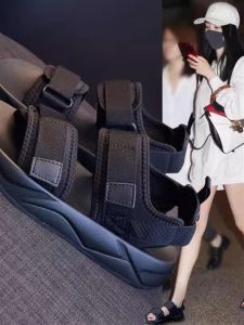 Sporty Womens Sandals 2023 Summer New Style Cute Adhesive Beach Fashionable Outdoor Low Heel Elastic Fabric Slip-On Sandals