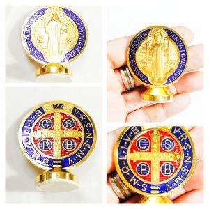 St. Benedict Gold Silver Stand Medal for Protection Against Evil 1.75 in. dia.