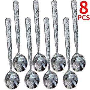 Polocat 8/1ชิ้นช้อนซุปสแตนเลสน้ำแข็งแตกช้อนจับยาวหนากาแฟของหวานผลไม้ชุดเครื่องทานอาหารเครื่องดื่ม