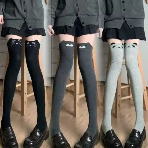 Cartoon Cat Panda Thigh High Stockings Girls Solid Color Cotton Elastic Womens Autumn Winter Over Knee High Socks