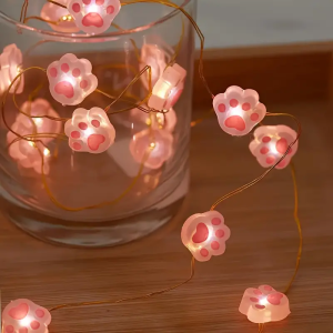 1pc 2M 20LED Pink Cute Cat Paw String Light Hanging Decorative Copper Wire Fairy Lamps Battery Powered For Home Bedroom Decor