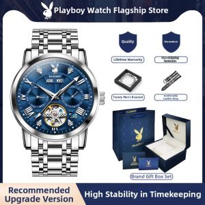 Playboy(PLAYBOY) | Mens Automatic Mechanical Watch Steel Strap Night Glow Waterproof
